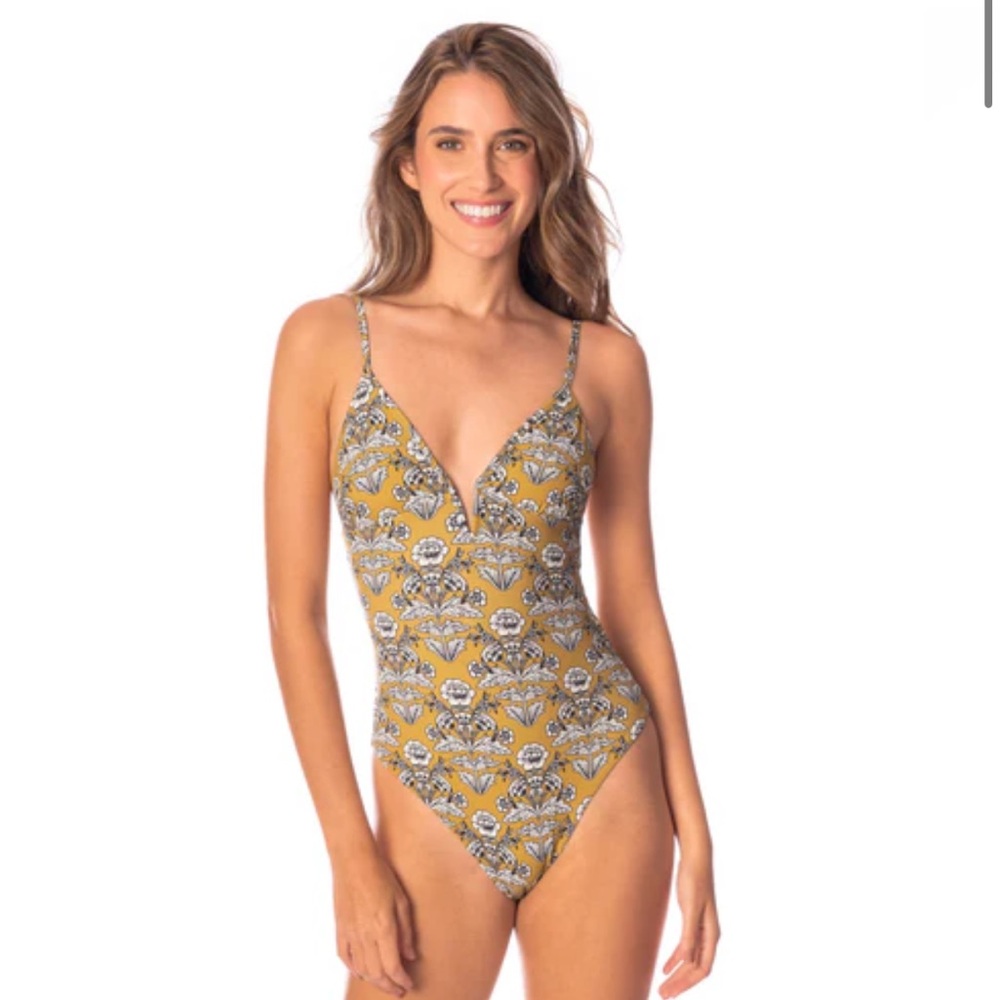 Ornate Flowering Parady V Wire Floral Yellow Maaji One-Piece Bikini Swimsuit